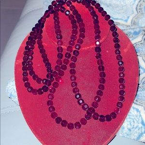 48” Vintage faceted ruby colored bead necklace